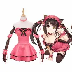 Cosplay Clans Anime Date A Live Kurumi Tokisaki Pink Cat Maid Dress Cosplay Costume