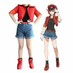 Cosplay Clans Anime Cells At Work Red Blood Cell Uniform Cosplay Costume With Hat