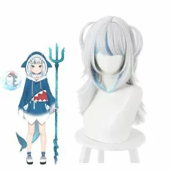Cosplay Clans Hololive English Virtual YouTuber Gawr Gura Blue Mixed White Long Cosplay Wigs
