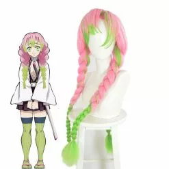 Cosplay Clans Anime Demon Slayer: Kimetsu No Yaiba Mitsuri Kanroji Cosplay Wig Pink Mixed Green Weave Long Wigs