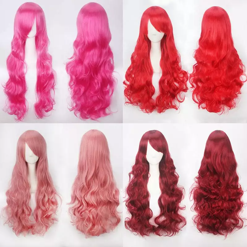 Cosplay Clans Women Wavy Sweet 80cm Long Pink Red Orange Red Lolita Fashion Wigs With Bangs 3 Cosplay Clans Women Wavy Sweet 80cm Long Pink Red Orange Red Lolita Fashion Wigs With Bangs