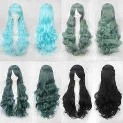 Cosplay Clans Women Wavy Sweet 80cm Long Green Lolita Fashion Wigs With Bangs