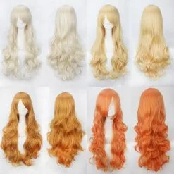 Cosplay Clans Women Wavy Sweet 80cm Long Yellow Blonde Orange Lolita Fashion Wigs With Bangs