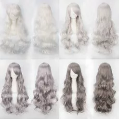 Cosplay Clans Women Wavy Sweet 80cm Long White And Gray Lolita Fashion Wigs With Bangs