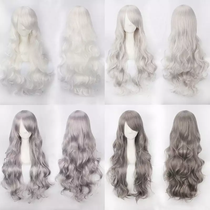 Cosplay Clans Women Wavy Sweet 80cm Long White And Gray Lolita Fashion Wigs With Bangs 3 Cosplay Clans Women Wavy Sweet 80cm Long White And Gray Lolita Fashion Wigs With Bangs