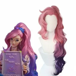 Cosplay Clans LOL Seraphine Cosplay Wig 100cm Long Ponytail Pink Gradient Purple Wavy Wigs