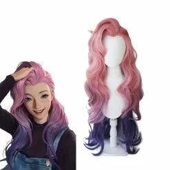 Cosplay Clans Game LOL Seraphine 100cm Long Pink Gradient Purple Wavy Cosplay Wigs