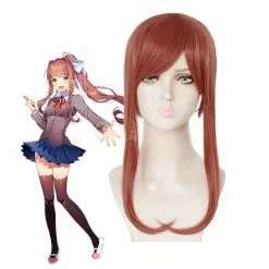 Cosplay Clans DDLC Monika Super Long Deep Pink Straight Synthetic Cosplay Wigs With Ponytail