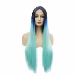 Cosplay Clans Lace Front Wigs 60cm Long Straight Dark Blue Fade Light Blue Cosplay Wigs