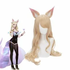 Cosplay Clans LOL KDA Nine-Tailed Fox Ahri Long Straight Blonde Cosplay Wigs With Ears