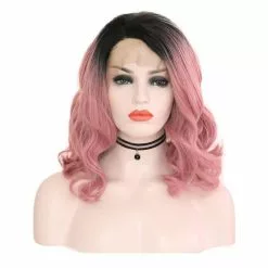 Cosplay Clans Multi-size Women Lace Front Wigs Short Curly Black Fade Pink Cosplay Wigs