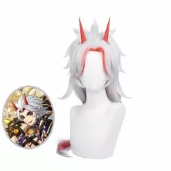 Cosplay Clans Game Genshin Impact Arataki Itto Silver Mixed Red Long Cosplay Wigs With Props