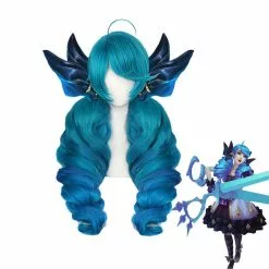 Cosplay Clans Game LOL Gwen Long Blue Double Ponytail Cosplay Wigs