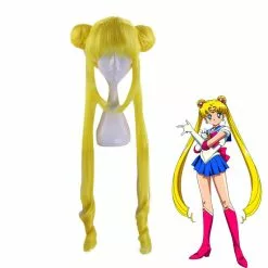 Cosplay Clans Anime Sailor Moon Tsukino Usagi Long Straight Double Braids Lemon Yellow Blonde Cosplay Wigs