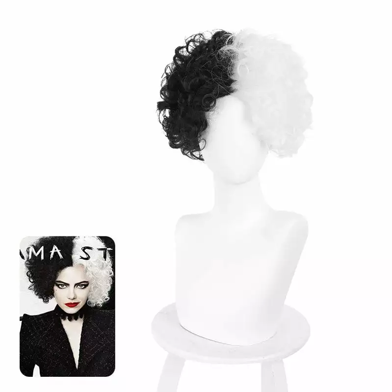 Cosplay Clans Movie Cruella Cruella De Vil B Black White Curly Cosplay Wigs 3 Cosplay Clans Movie Cruella Cruella De Vil B Black White Curly Cosplay Wigs