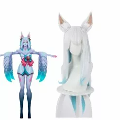 Cosplay Clans Game LOL Spirit Blossom Ahri White Blue Long Straight Cosplay Wigs