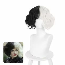 Cosplay Clans Movie Cruella Cruella De Vil Black White Bangs Curly Cosplay Wigs