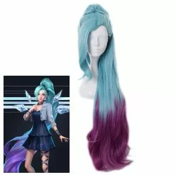 Cosplay Clans Game LOL KDA All Out Seraphine 100cm Long Green Gradient Purple Ponytail Cosplay Wigs