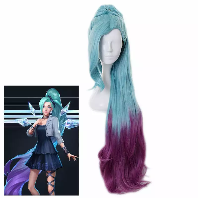 Cosplay Clans Game LOL KDA All Out Seraphine 100cm Long Green Gradient Purple Ponytail Cosplay Wigs 3 Cosplay Clans Game LOL KDA All Out Seraphine 100cm Long Green Gradient Purple Ponytail Cosplay Wigs