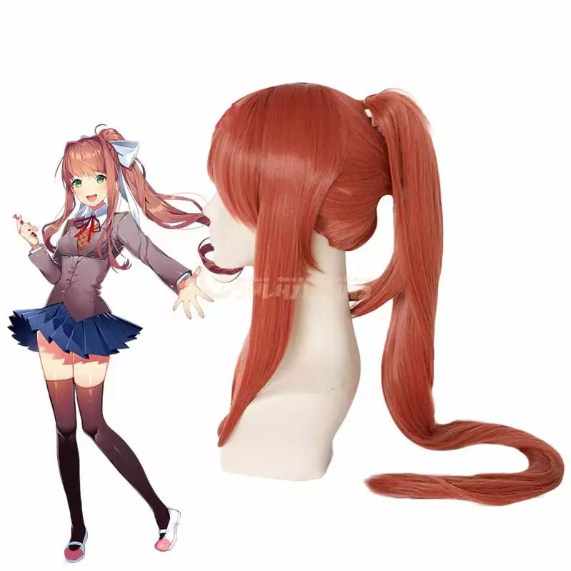 Cosplay Clans DDLC Monika Super Long Deep Pink Straight Synthetic Cosplay Wigs With Ponytail 4 Cosplay Clans DDLC Monika Super Long Deep Pink Straight Synthetic Cosplay Wigs With Ponytail - Image 2