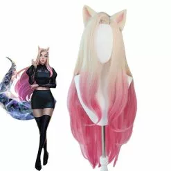 Cosplay Clans Game LOL KDA The Baddest Ahri 100cm Long Beige Gradient Pink Cosplay Wigs